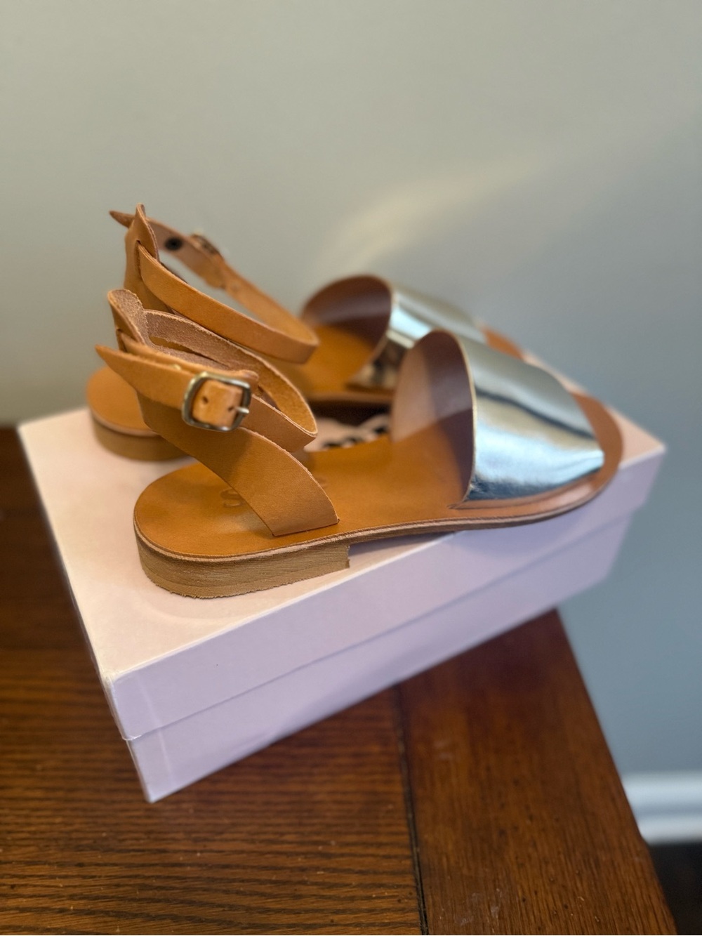 Slaye Sandals with Metallic Gold Strap and Tan Leather - Picture 4 of 5
